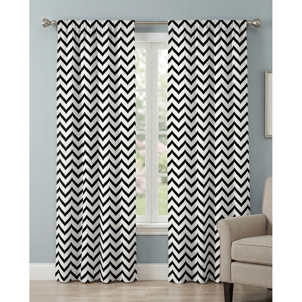 Ambesonne Black White Chevron Window Curtains 2 Panel Set 56x95 Rod Pocket NEW